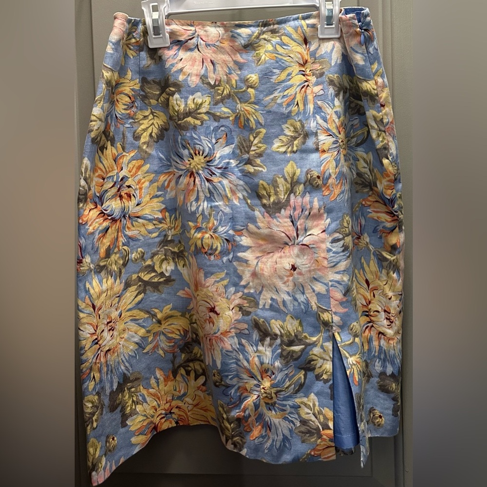 Talbots Petites Size 10 Floral Linen Skirt EUC